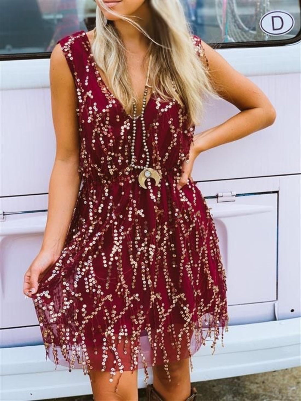 Southern Fried Chics Boutique Red Burgundy Sequin Sleeveless Mini Midi Dress NWT